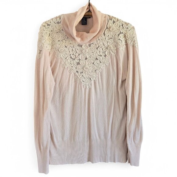 Boston Proper Sweaters - Boston Proper Floral Lace Embroidered Cowl Neck Sweater Blush Pink Size L